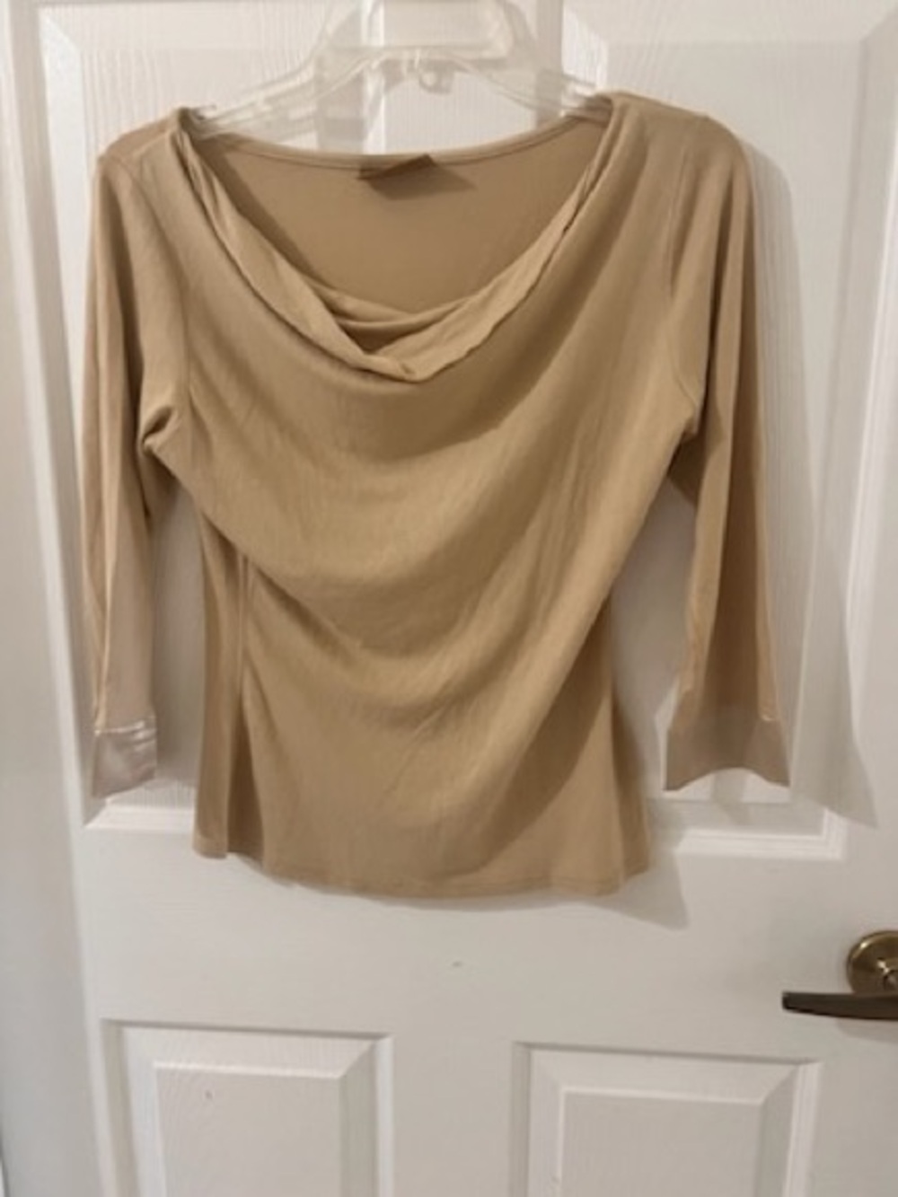 Lightweight Cowl Neck three-quarter length sleeves Top in Neutral Beige